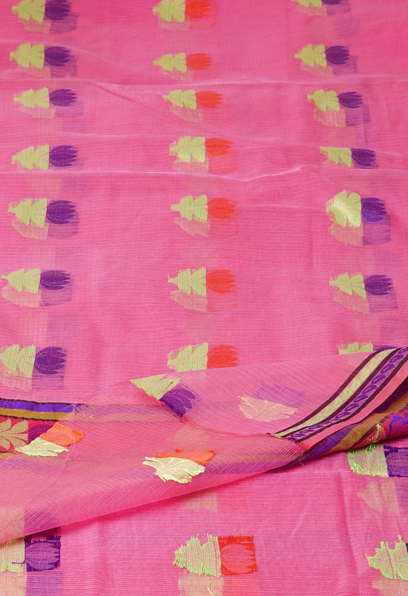 Peach Red Pure  Embroidery Kota Cotton Saree-UNM73228