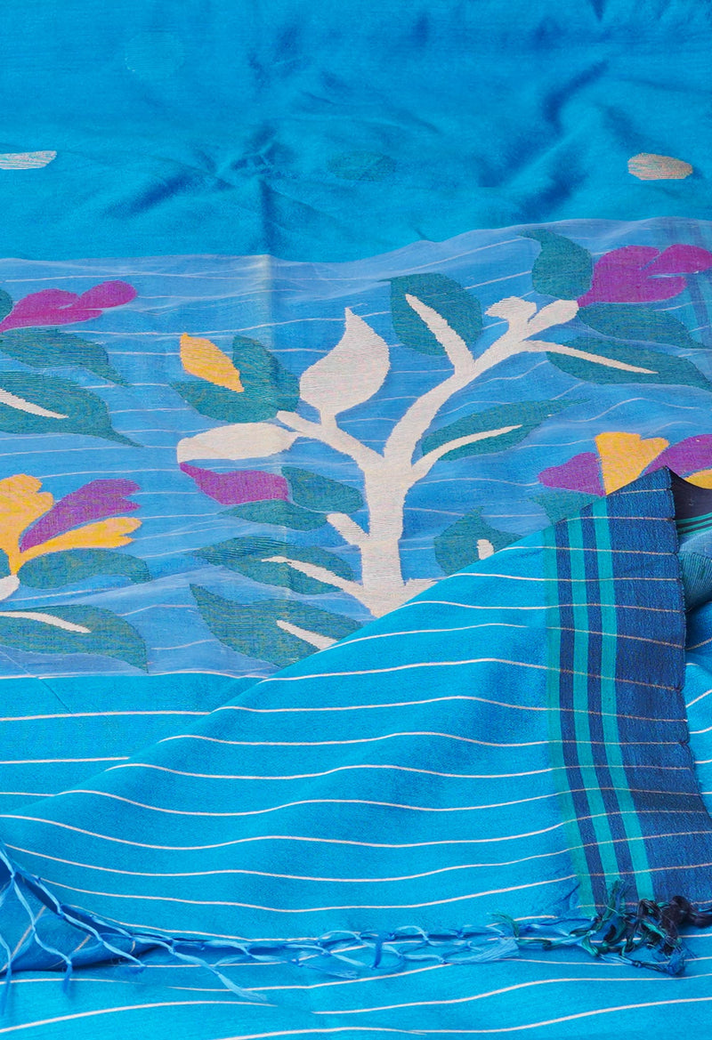Blue  Dhaka Jamdhani Sico Saree-UNM73229