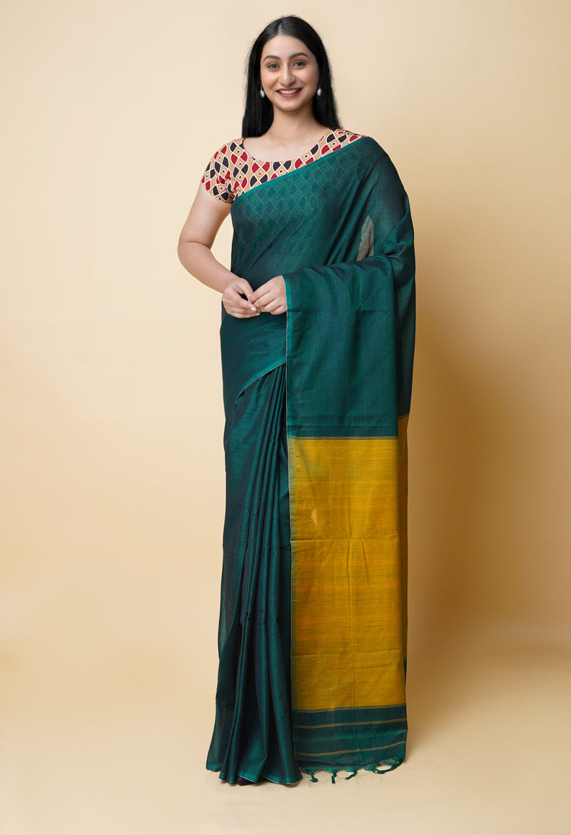 Dark Green Pure Handloom Pavani Narayanpet Cotton Saree-UNM73232