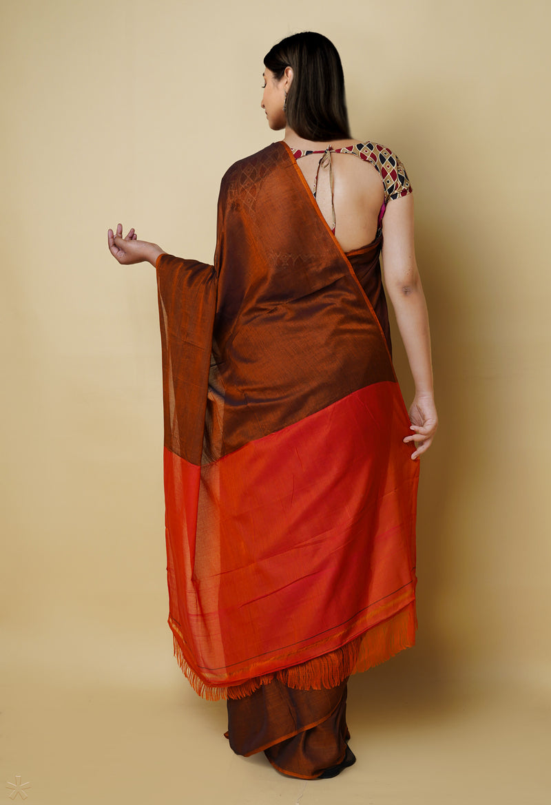 Clay Orange Pure Handloom Pavani Narayanpet Cotton Saree-UNM73233