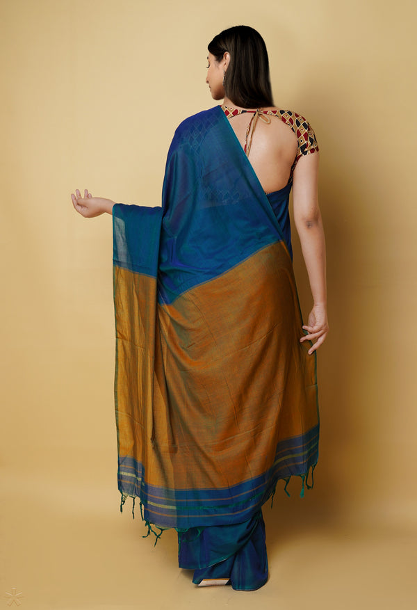Peacock Blue Pure Handloom Pavani Narayanpet Cotton Saree-UNM73234