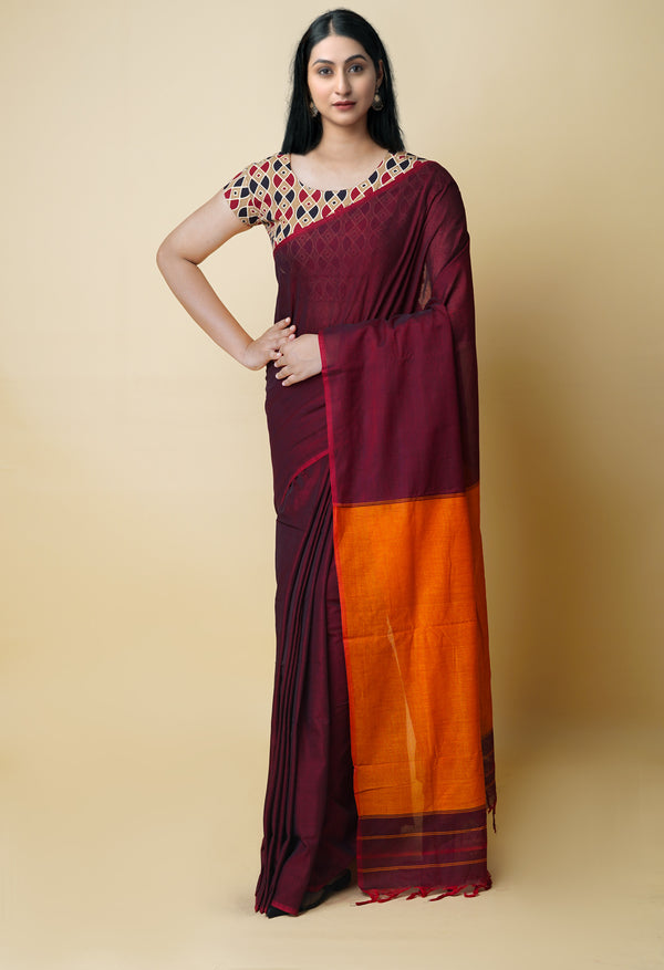 Maroon Pure Handloom Pavani Narayanpet Cotton Saree-UNM73235