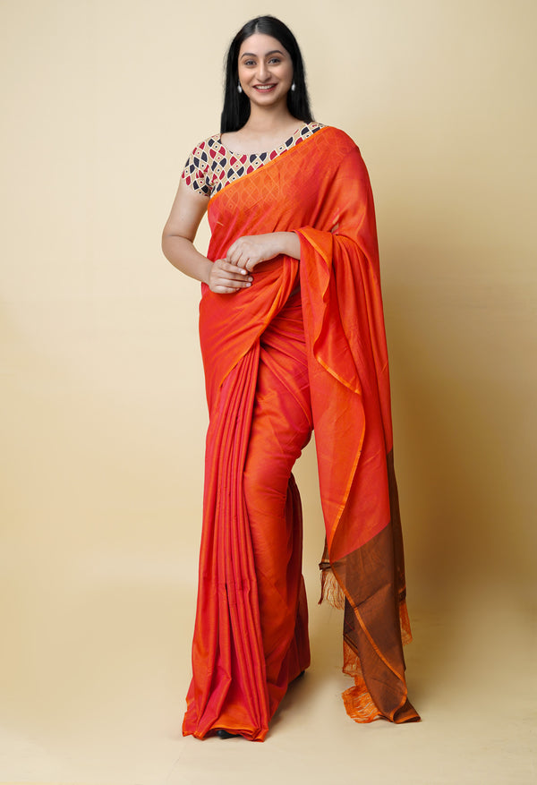Orange Pure Handloom Pavani Narayanpet Cotton Saree-UNM73236