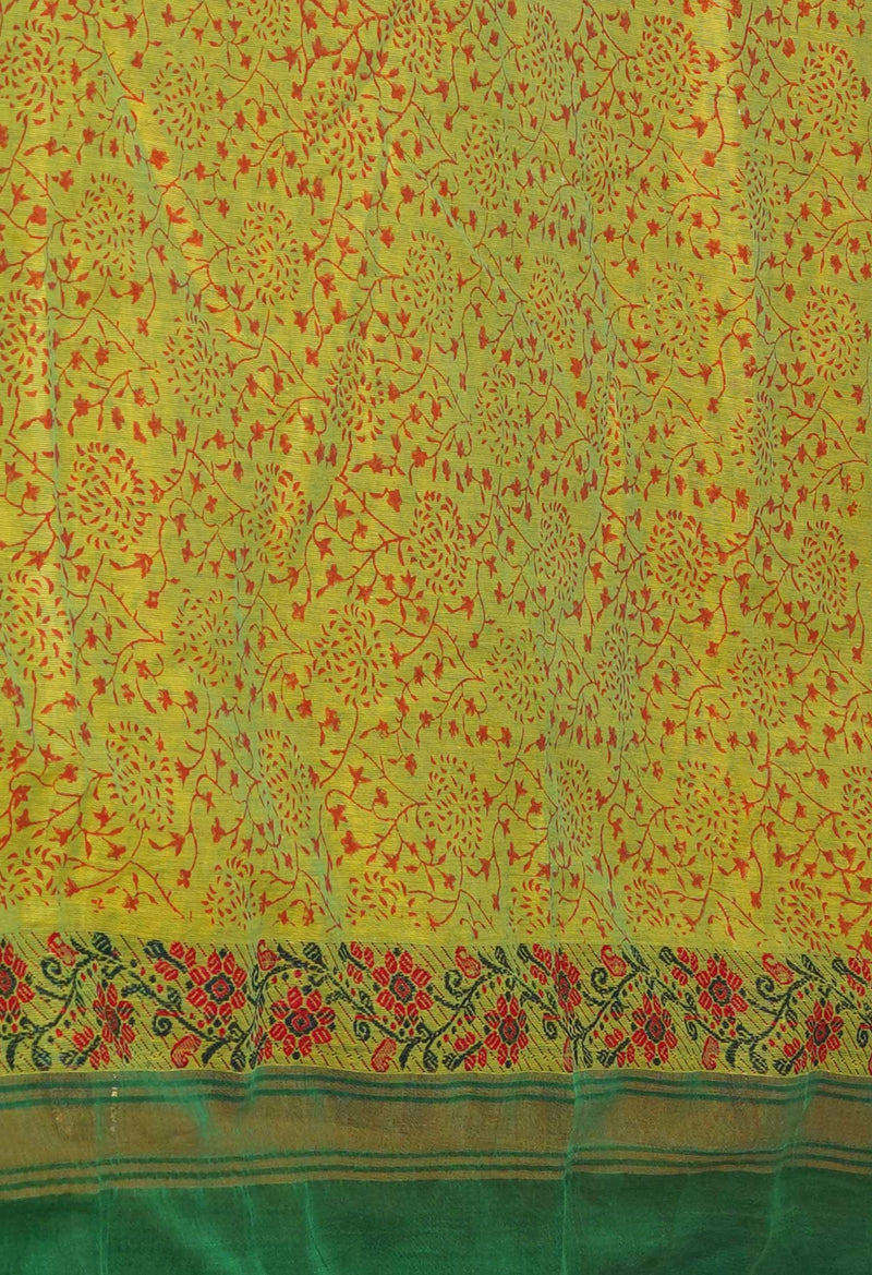 Yellow Pure Handloom Pavani Dyed Printed Chettinad Cotton Saree-UNM73252