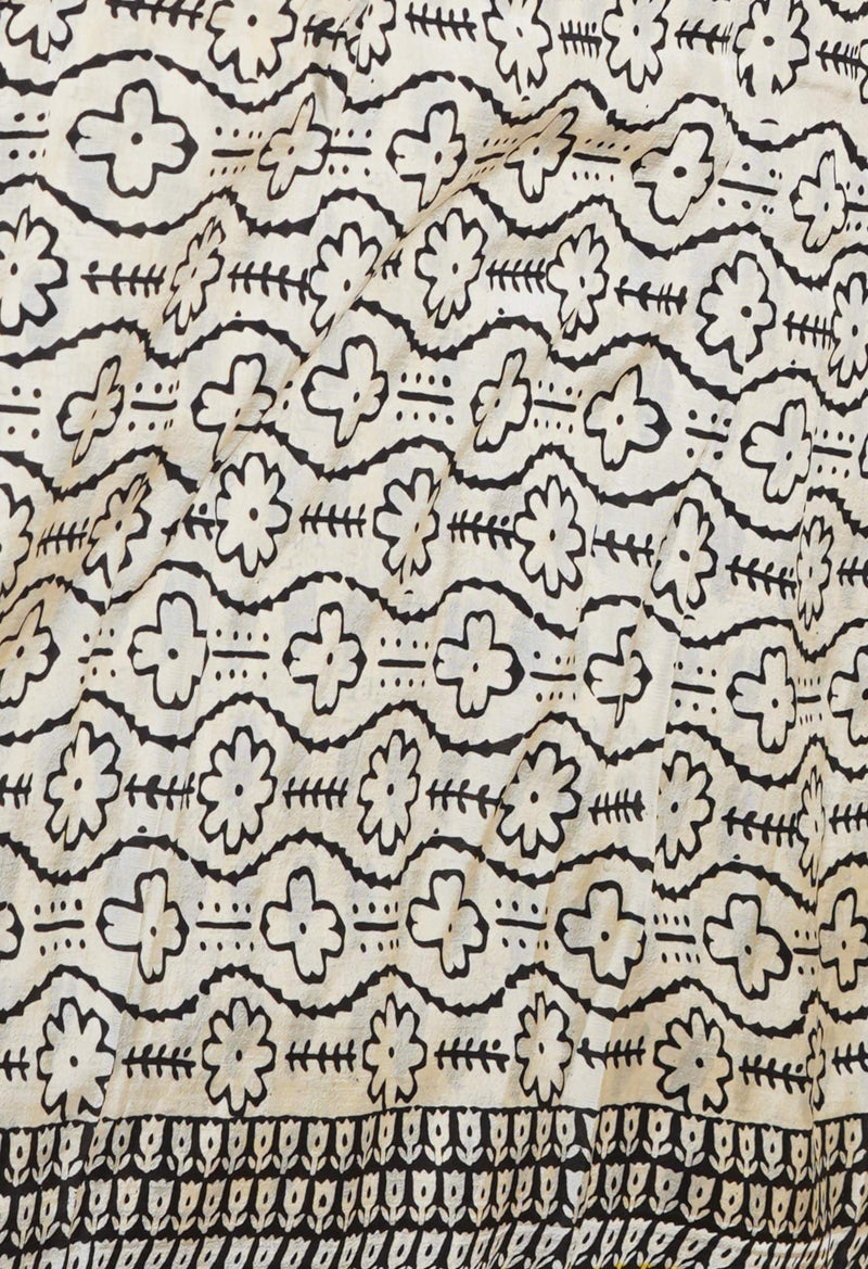 Ivory Pure  Bagru Printed Soft Silk Saree-UNM73262