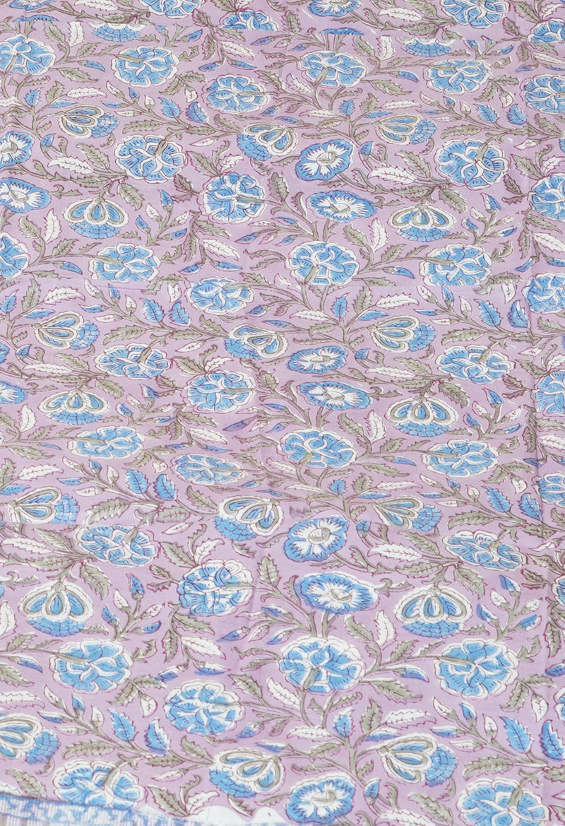 Purple Pure  Block Printed Kota Cotton Saree With Cotton Blouse Piece-UNM73274