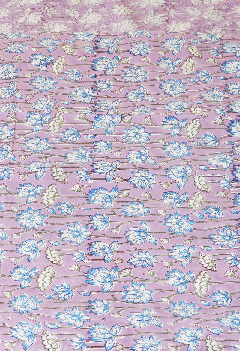 Purple Pure  Block Printed Kota Cotton Saree With Cotton Blouse Piece-UNM73275