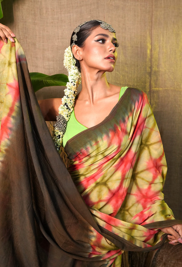 Multi Pure  Shibori Printed superfine Mulmul Cotton Saree-UNM73303