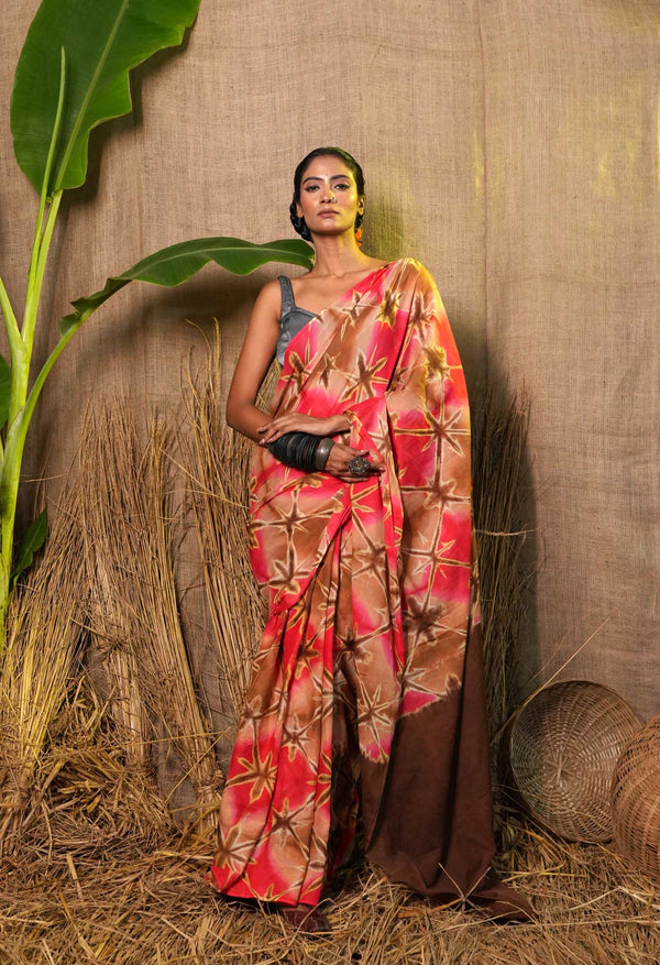 Multi Pure  Shibori Printed superfine Mulmul Cotton Saree-UNM73305