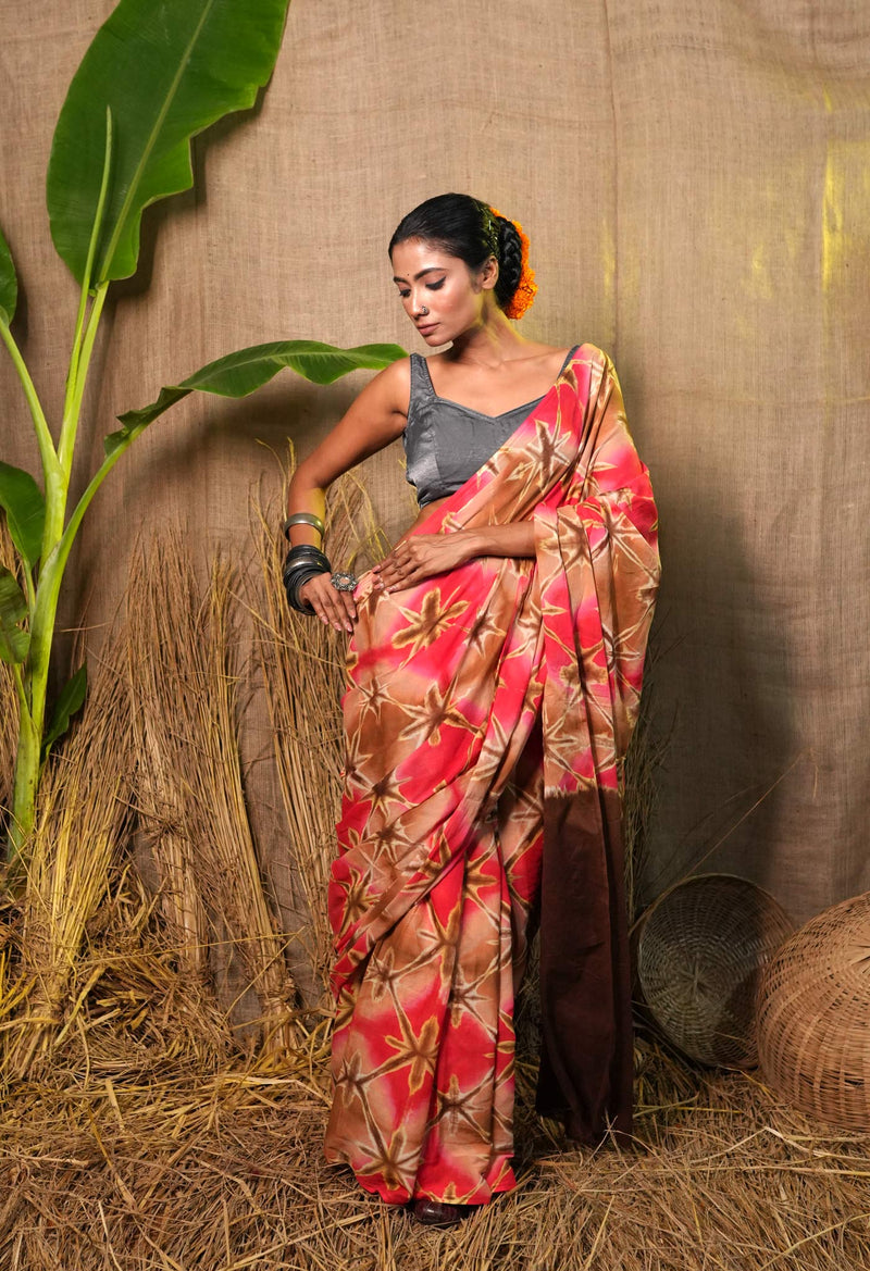 Multi Pure  Shibori Printed superfine Mulmul Cotton Saree-UNM73305
