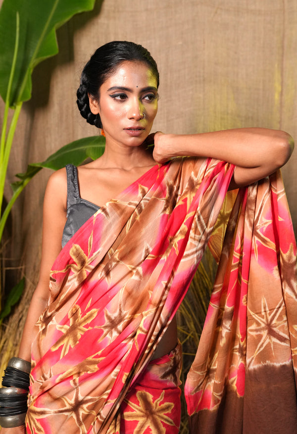 Multi Pure  Shibori Printed superfine Mulmul Cotton Saree-UNM73305