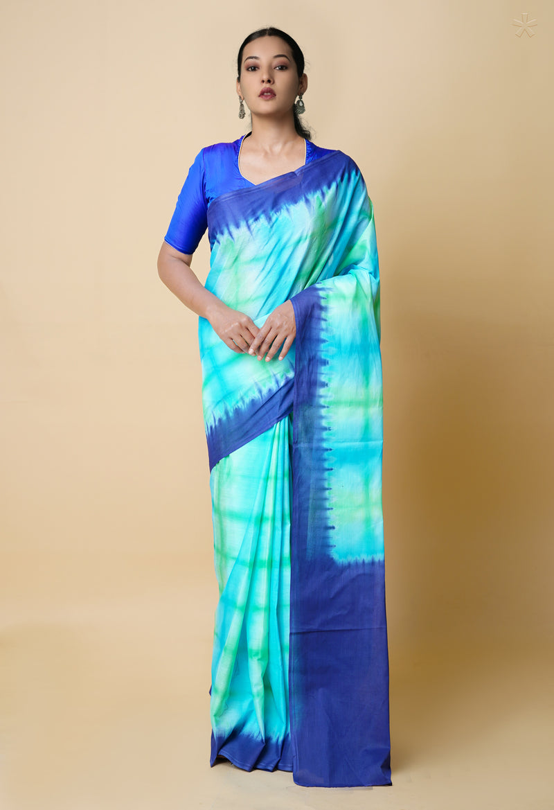 Multi Pure  Shibori Printed superfine Mulmul Cotton Saree-UNM73307