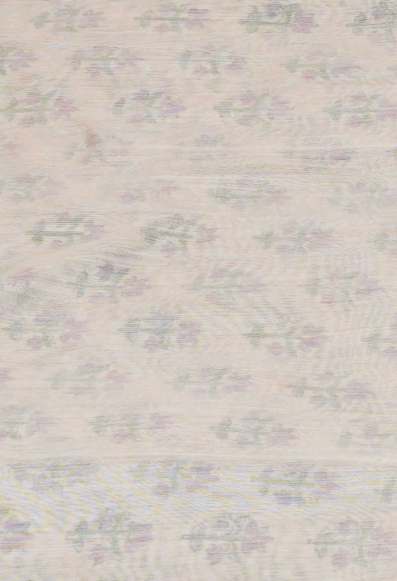 Cream Pure  Dyed Printed Chanderi Sico Saree-UNM73358