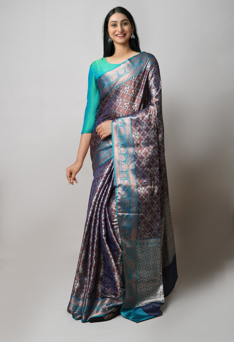 Navy Blue  Brocade Banarasi Sico Saree-UNM73374