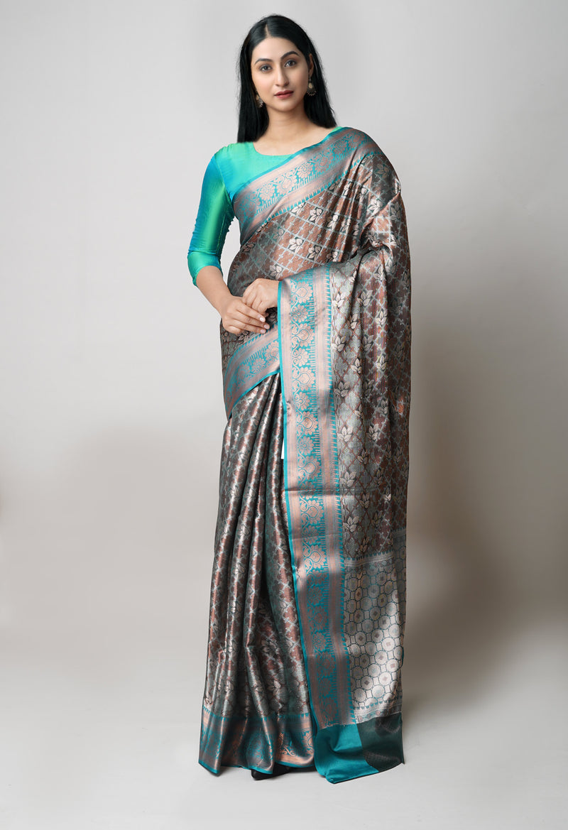 Grey  Brocade Banarasi Sico Saree-UNM73375