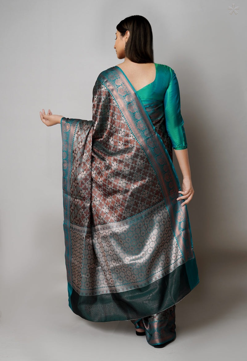 Grey  Brocade Banarasi Sico Saree-UNM73375