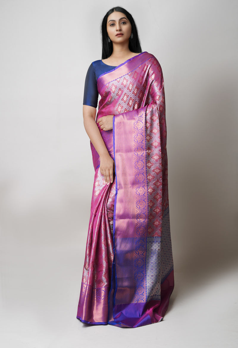 Pink  Brocade Banarasi Sico Saree-UNM73384