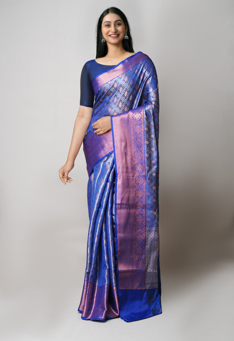 Dark Blue  Brocade Banarasi Sico Saree-UNM73386