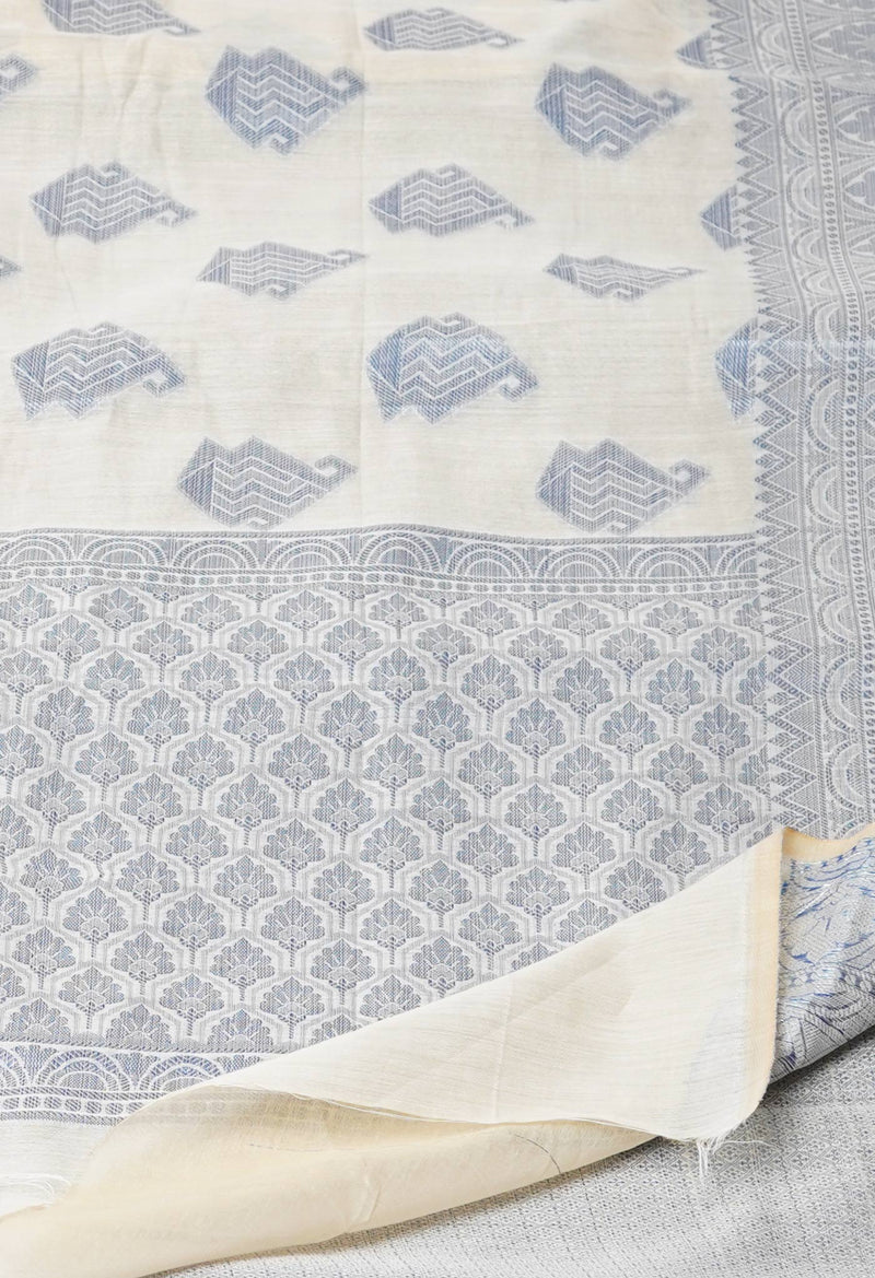 Cream  Banarasi Chanderi Sico Saree-UNM73393