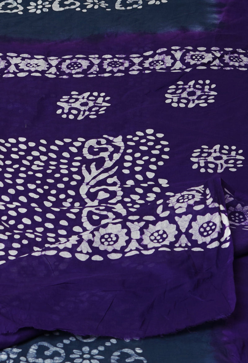 Bluish Grey-Dark Blue Pure  Hand Batik Printed Cotton Saree-UNM73406