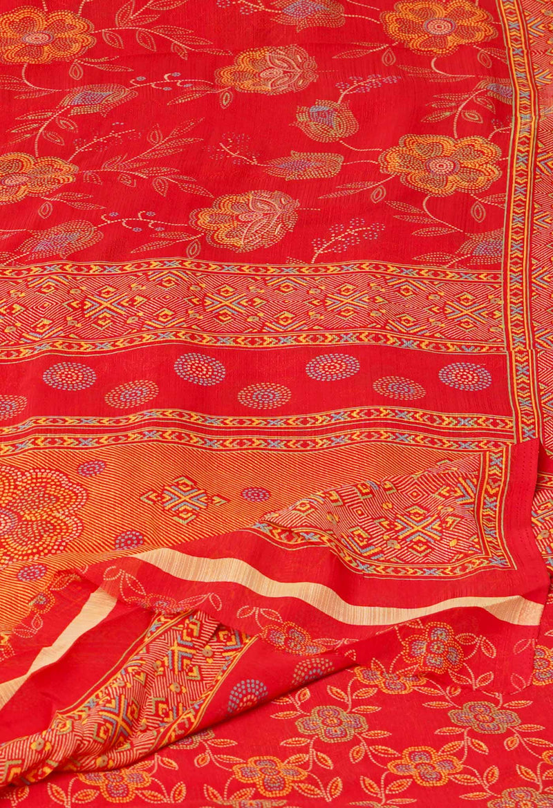 Red Pure  Block Printed Georgette Silk Saree-UNM73417