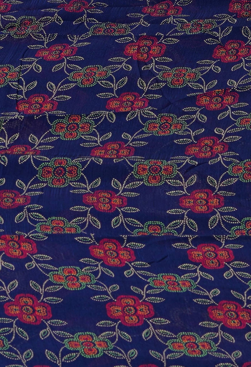Navy Blue Pure  Block Printed Georgette Silk Saree-UNM73418