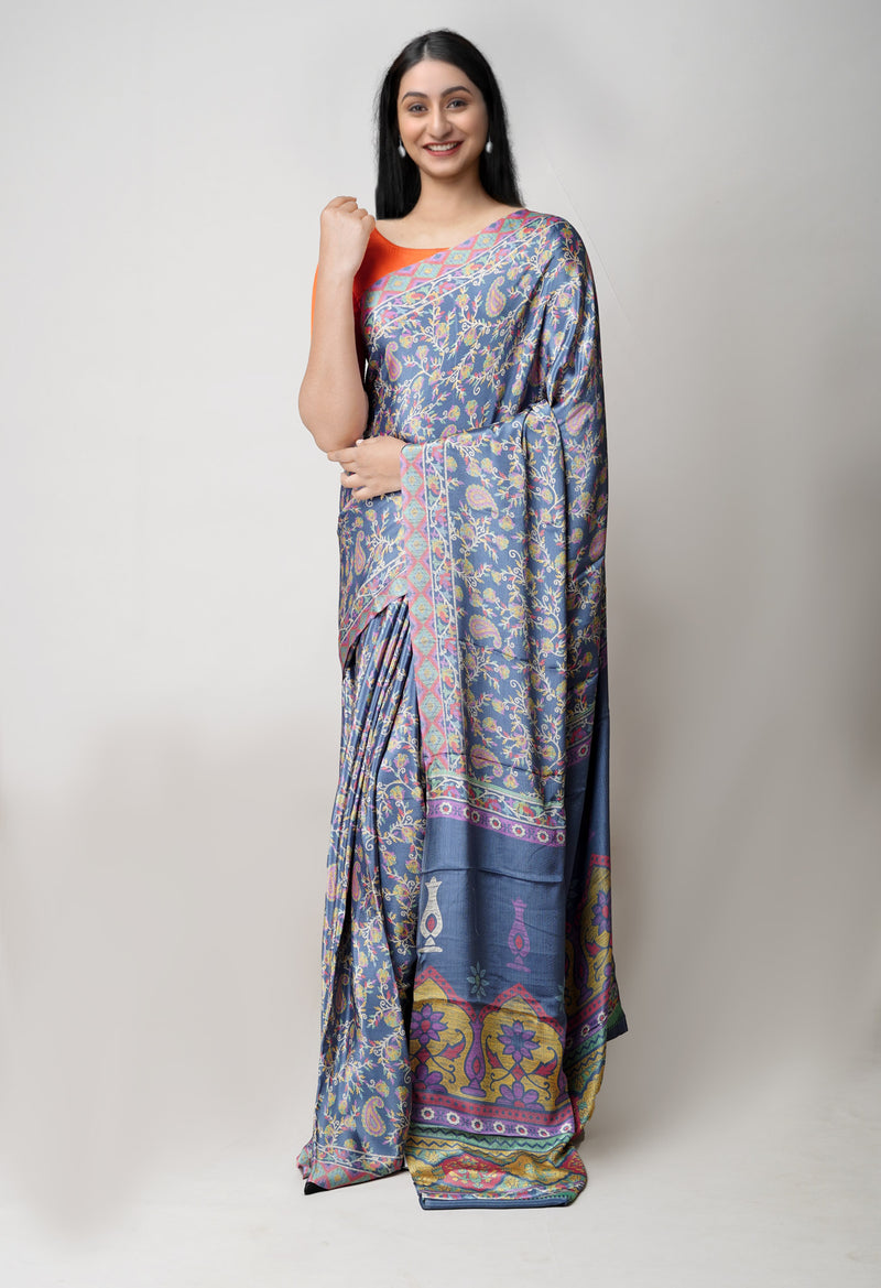 Blue Pure  Block Printed Soft Silk Saree-UNM73439