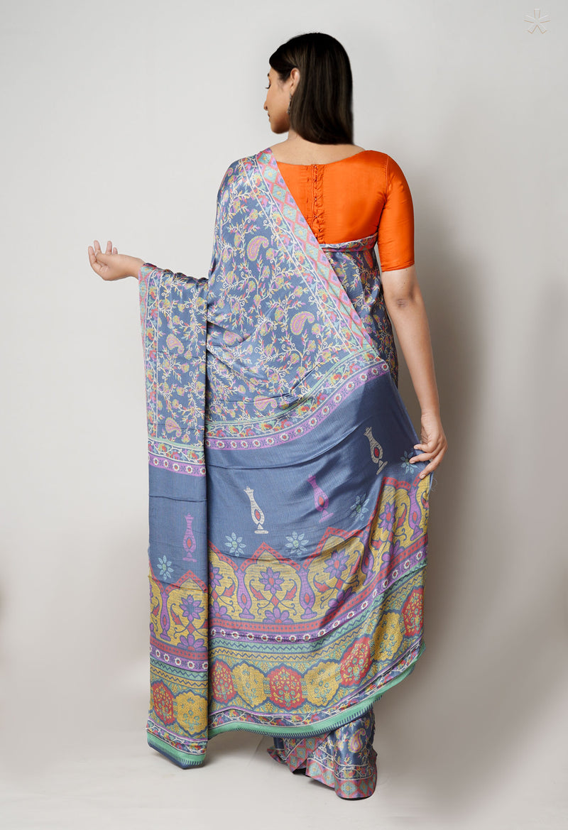 Blue Pure  Block Printed Soft Silk Saree-UNM73439
