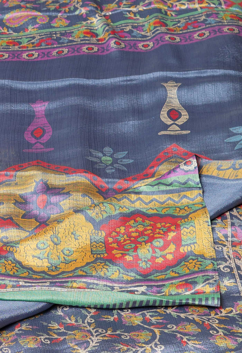 Blue Pure  Block Printed Soft Silk Saree-UNM73439