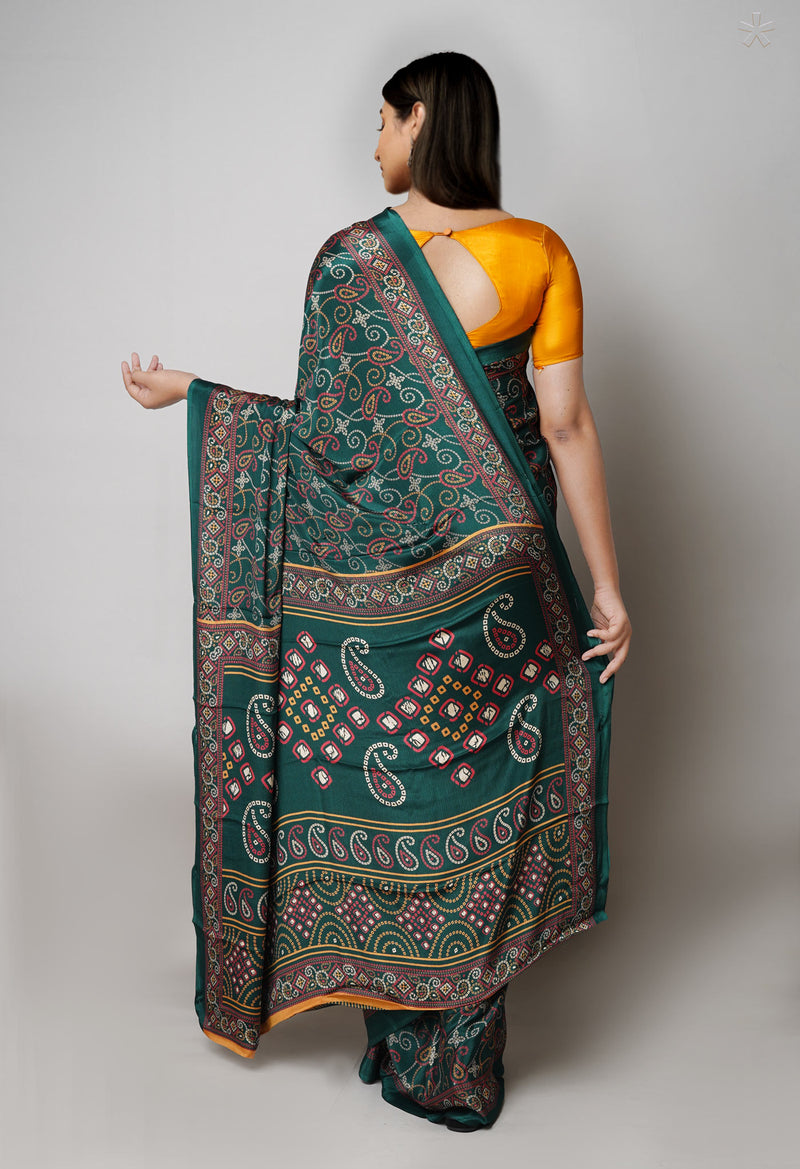Dark Green Pure  Bandhani Printed Soft Silk Saree-UNM73451