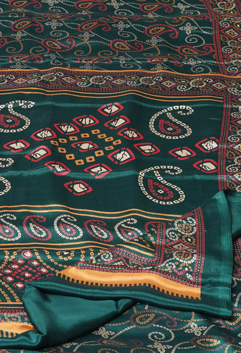 Dark Green Pure  Bandhani Printed Soft Silk Saree-UNM73451