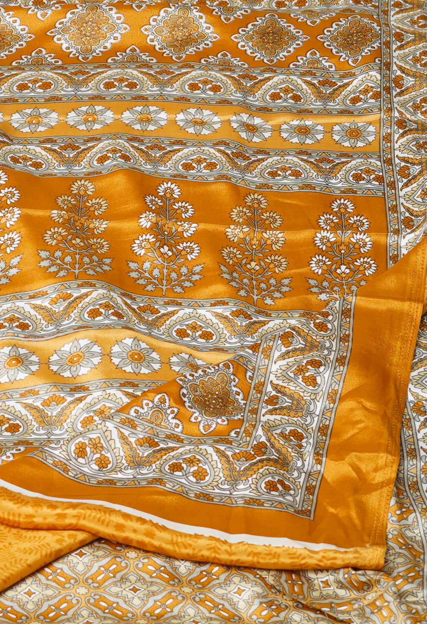 Mustard Yellow Pure Block Printed Soft Silk Saree