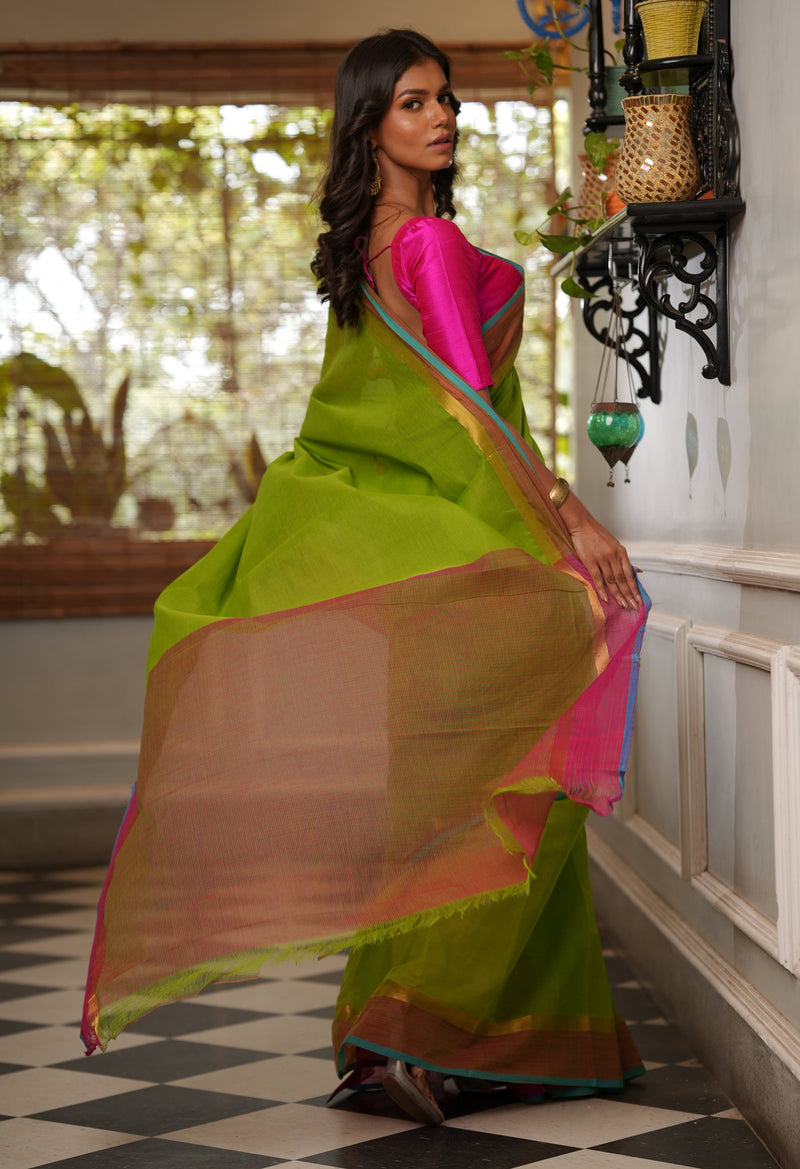 Green Pure Mangalgiri Cotton Saree-UNM73486