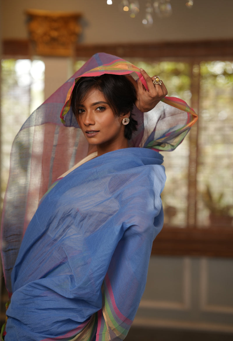 Blue Pure Mangalgiri Cotton Saree-UNM73505