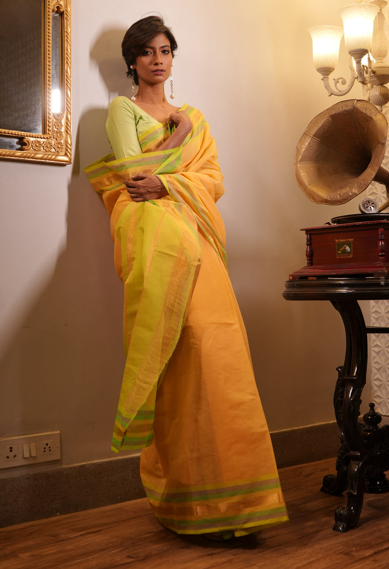 Orange Pure Mangalgiri Cotton Saree-UNM73506