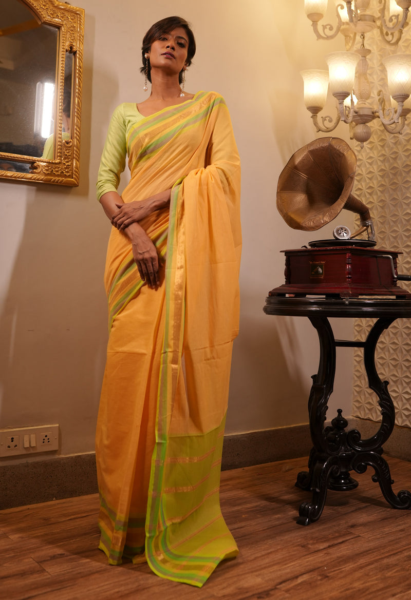 Orange Pure Mangalgiri Cotton Saree-UNM73506