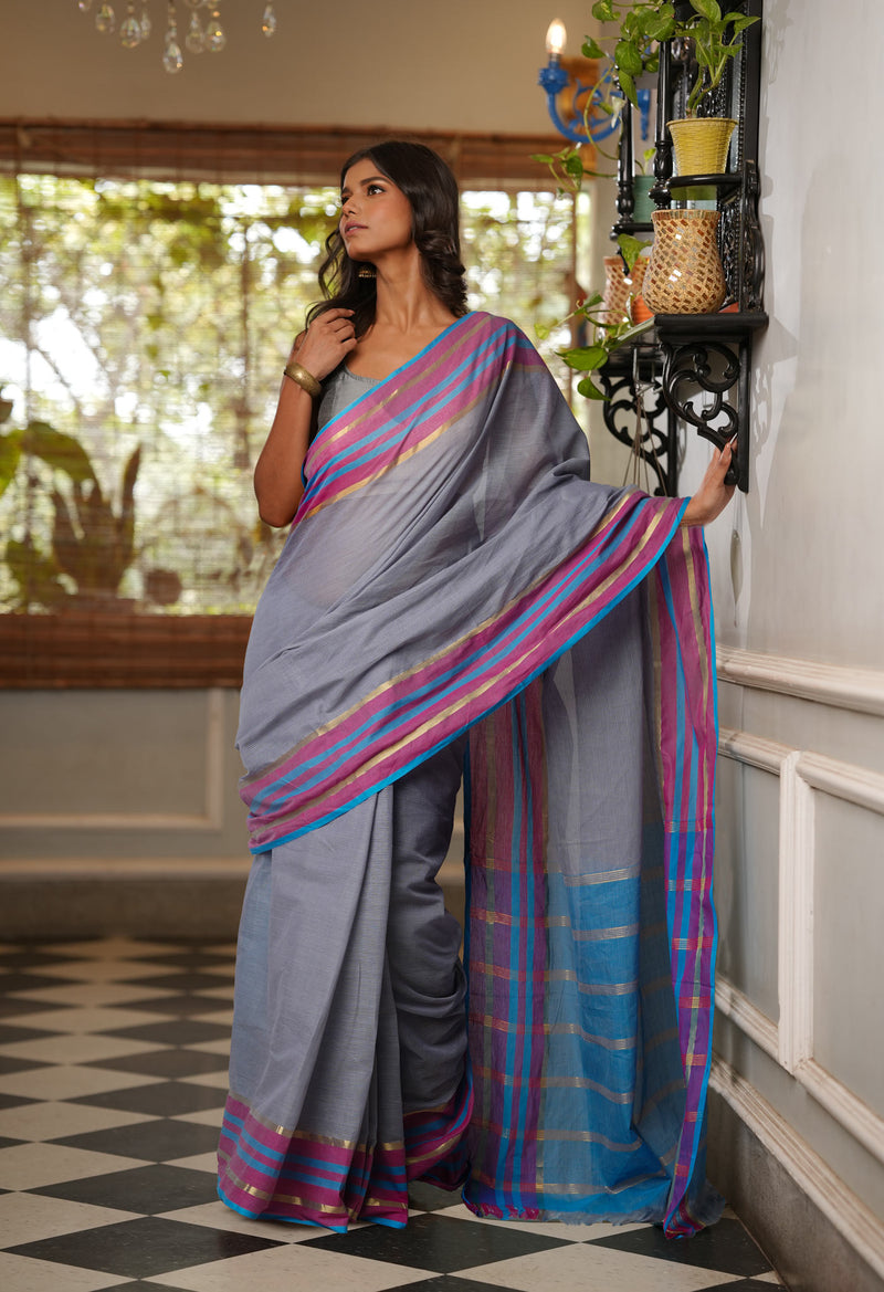 Grey Pure Mangalgiri Cotton Saree-UNM73511