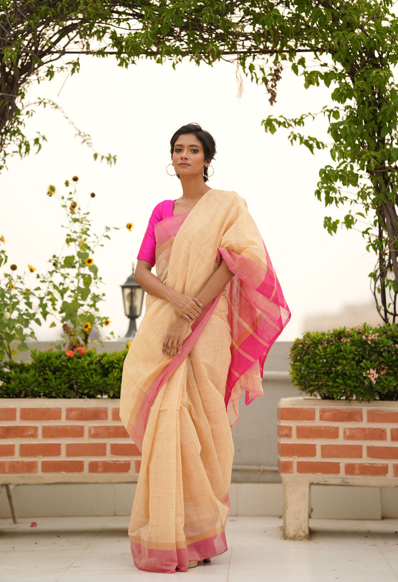 Cream Pure Mangalgiri Cotton Saree-UNM73519