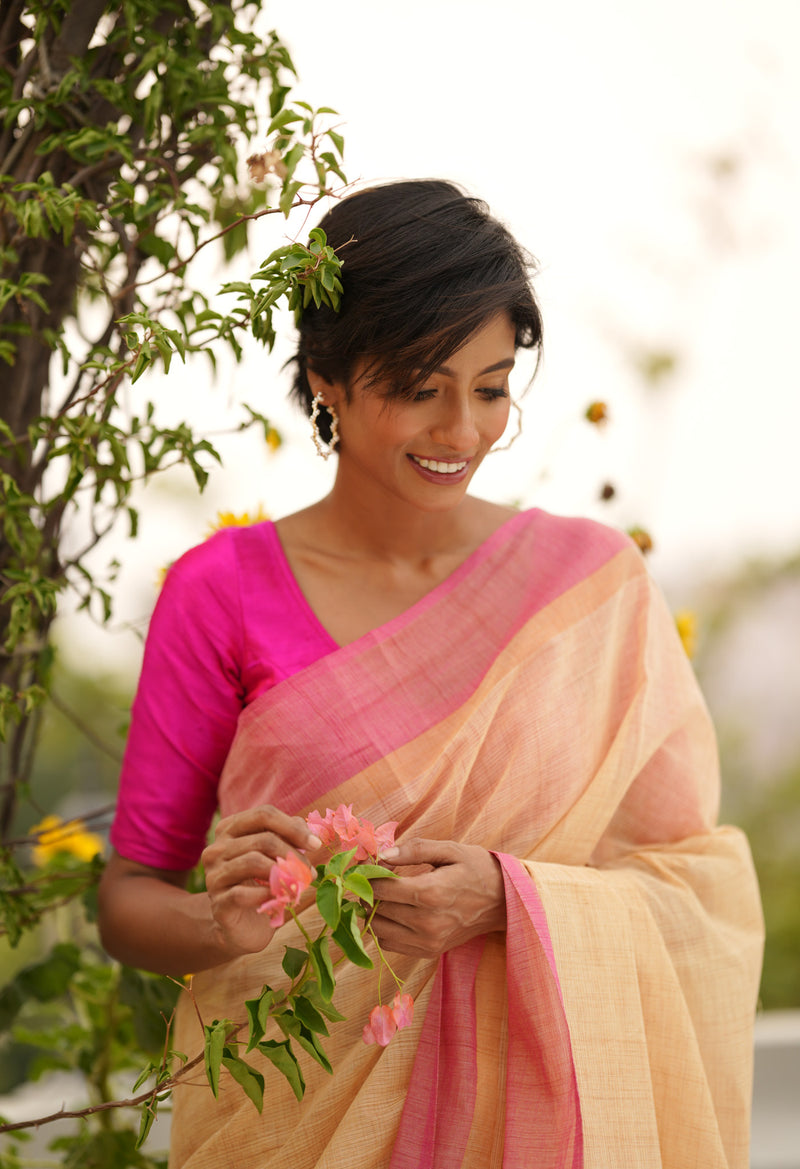 Cream Pure Mangalgiri Cotton Saree-UNM73519