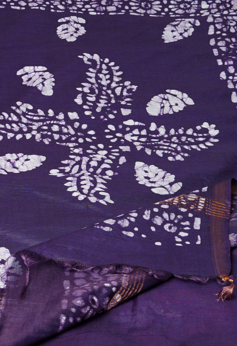 Pink-Dark Blue Pure  Batik Printed Chanderi Sico Saree-UNM73571