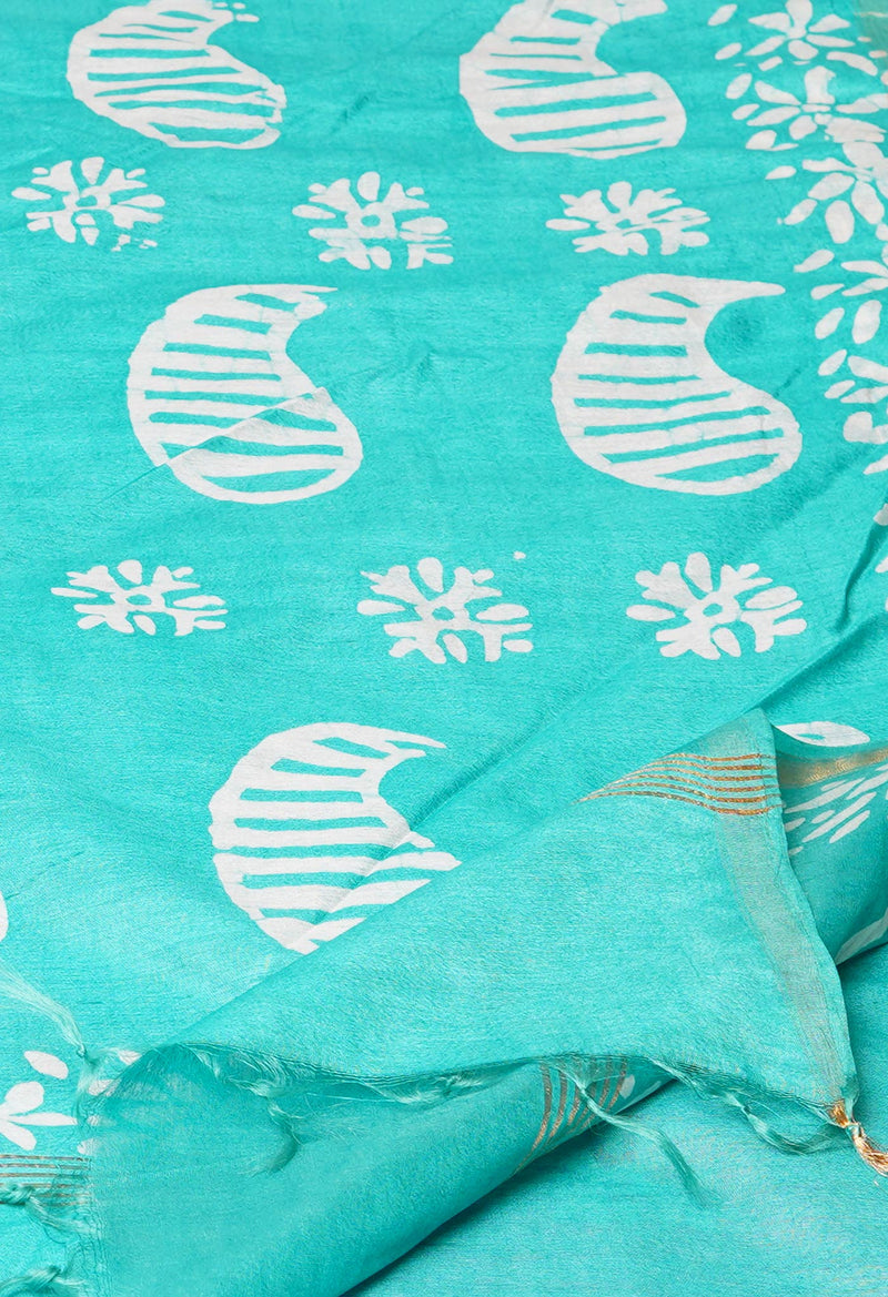 Pink-Green Pure  Batik Printed Chanderi Sico Saree-UNM73572