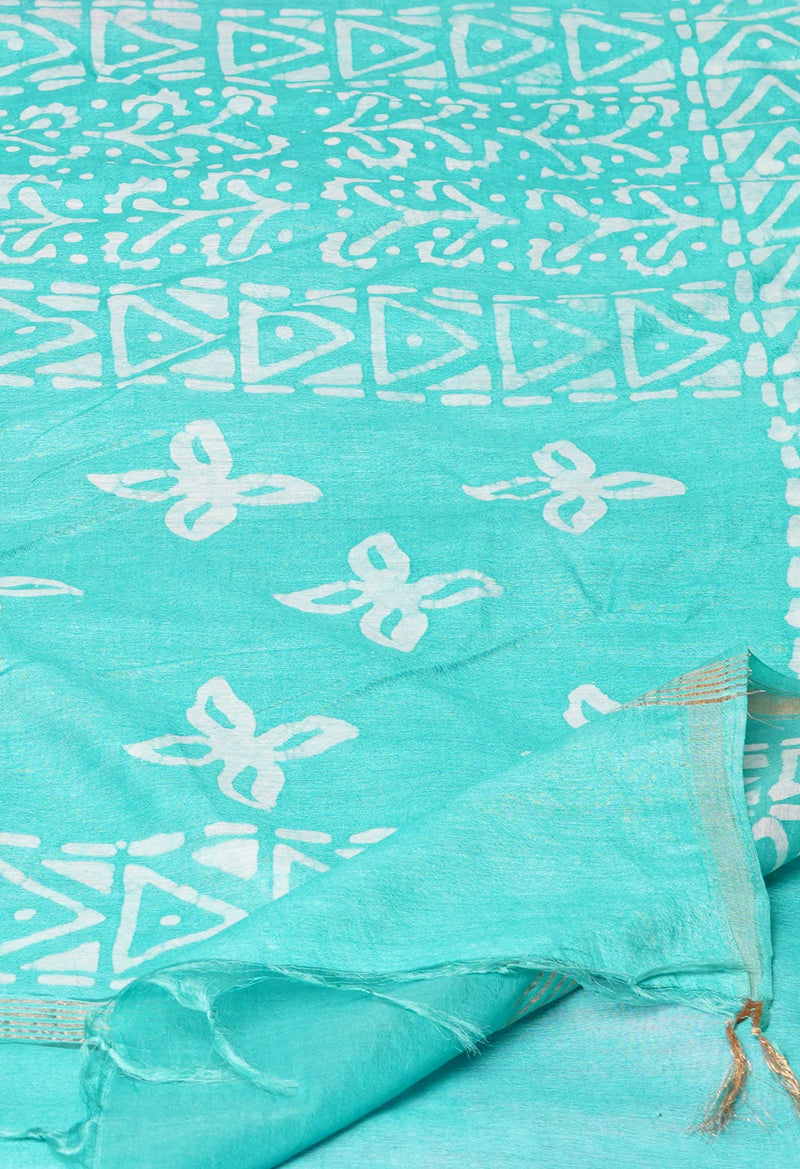 Pink-Green Pure  Batik Printed Chanderi Sico Saree-UNM73575