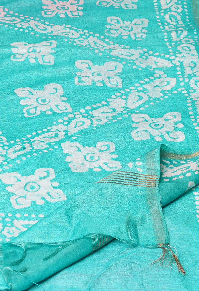 Pink-Green Pure  Batik Printed Chanderi Sico Saree-UNM73578