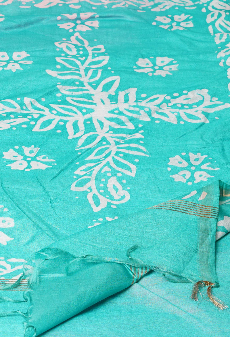 Pink-Green Pure  Batik Printed Chanderi Sico Saree-UNM73582