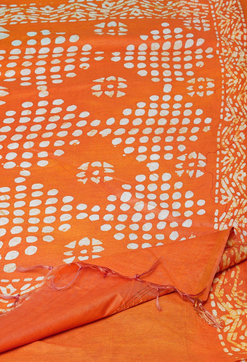 Green-Yellow Pure  Batik Printed Chanderi Sico Saree-UNM73585