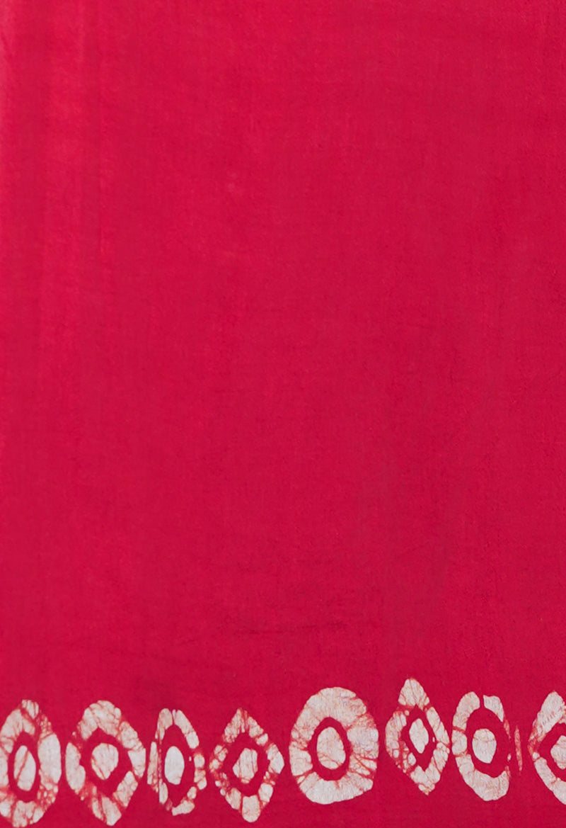 Green-Red Pure  Batik Printed Chanderi Sico Saree-UNM73590
