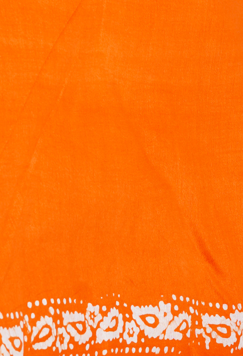 Dark Blue-Orange Pure  Batik Printed Chanderi Sico Saree-UNM73594
