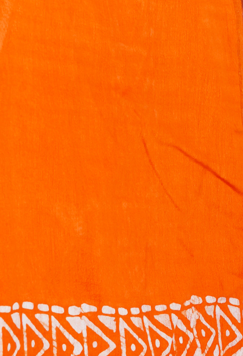 Dark Blue-Orange Pure  Batik Printed Chanderi Sico Saree-UNM73595