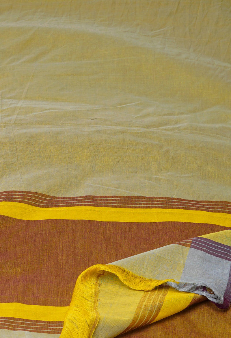 Yellow-Grey Pure  Double Shade Plain  Mangalagiri Cotton Saree-UNM73610