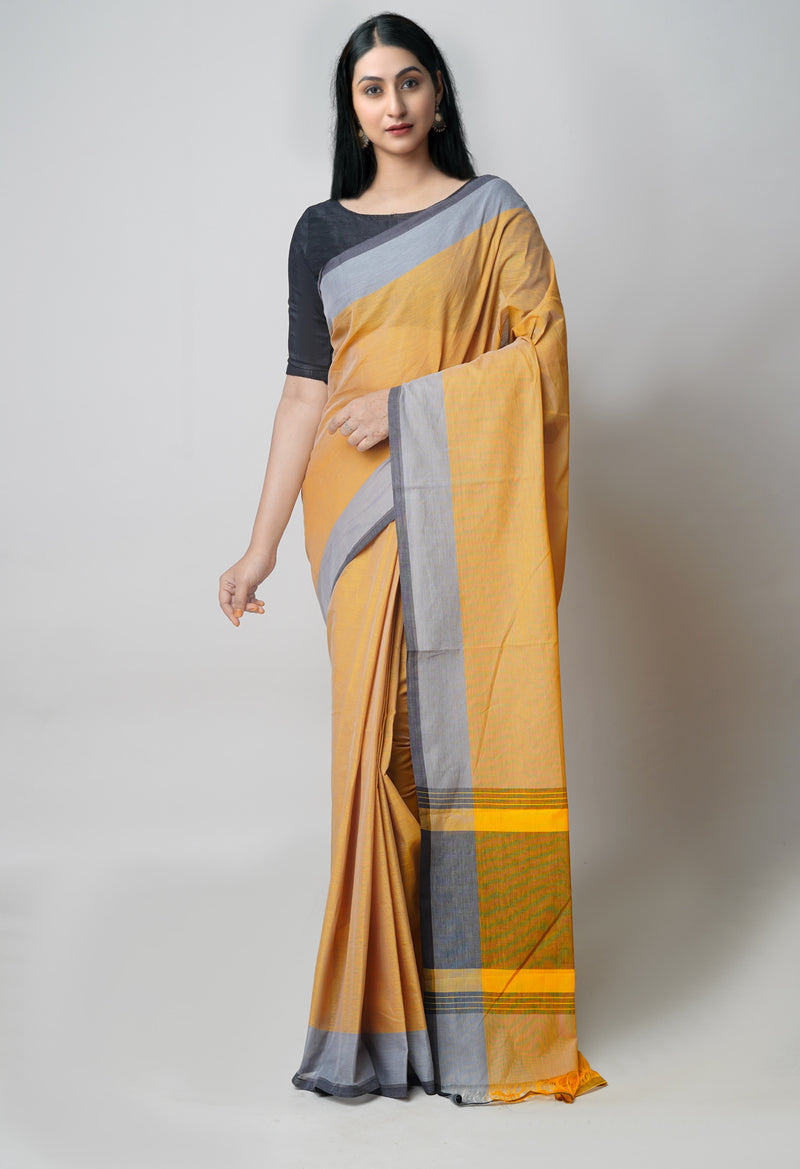 Orange-Grey Pure  Double Shade Plain  Mangalagiri Cotton Saree-UNM73612